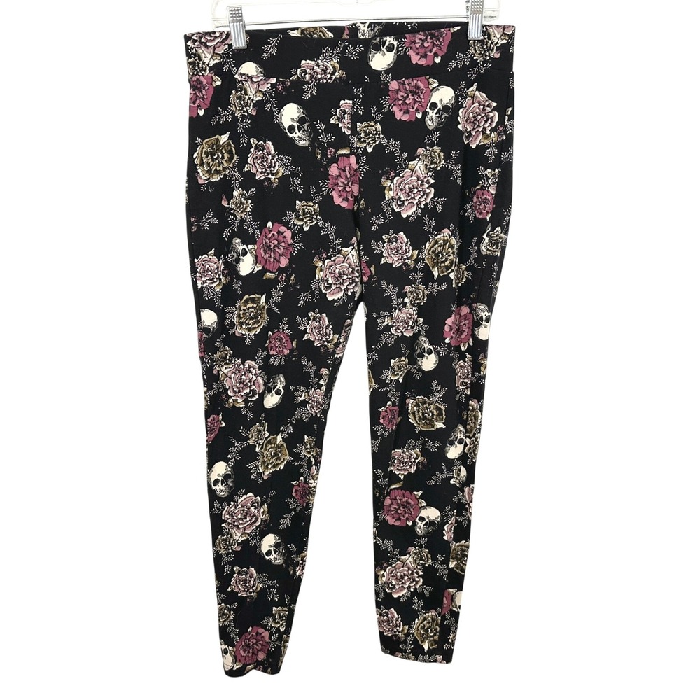 Torrid Plus Size 2X Leggings Skull Floral Print Black Pink Rose Goth Edgy 1358